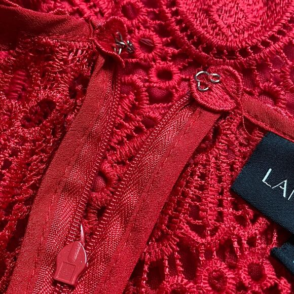 Sold! Lane Bryant Womens Blouse Size 24 Red Scalloped Lace Peplum Shirt Top - Picture 7 of 11